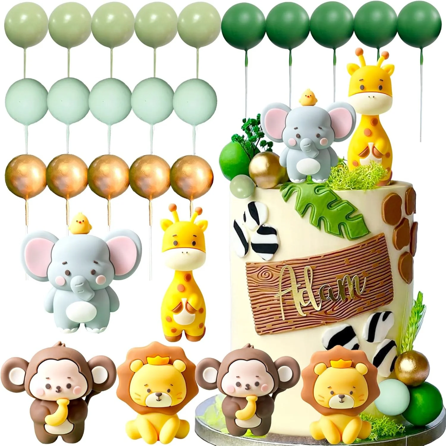 24PCS Nette Dschungel Baby Dusche Kuchen Dekoration Safari Tiere Kuchen Dekoration Giraffe Affe Elefant Löwe Kuchen Topper Image