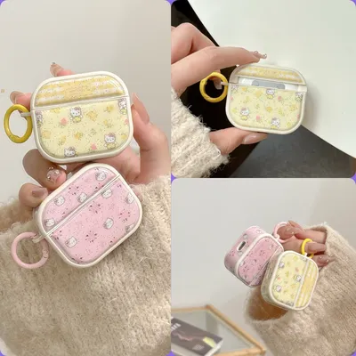 Nischenstil, schimmerndes Pudergelb und Rot, Hello Kitty Headset-Hülle für AirPods 1, 2, 3, 4, Image