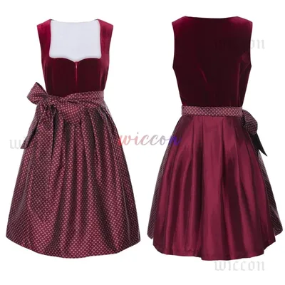 Rotes Kleid Oktoberfest Biermädchen Damen Midi Bierkostüm Damen Dirndlkleid mit Spitzenschürze Mode Halloween Image