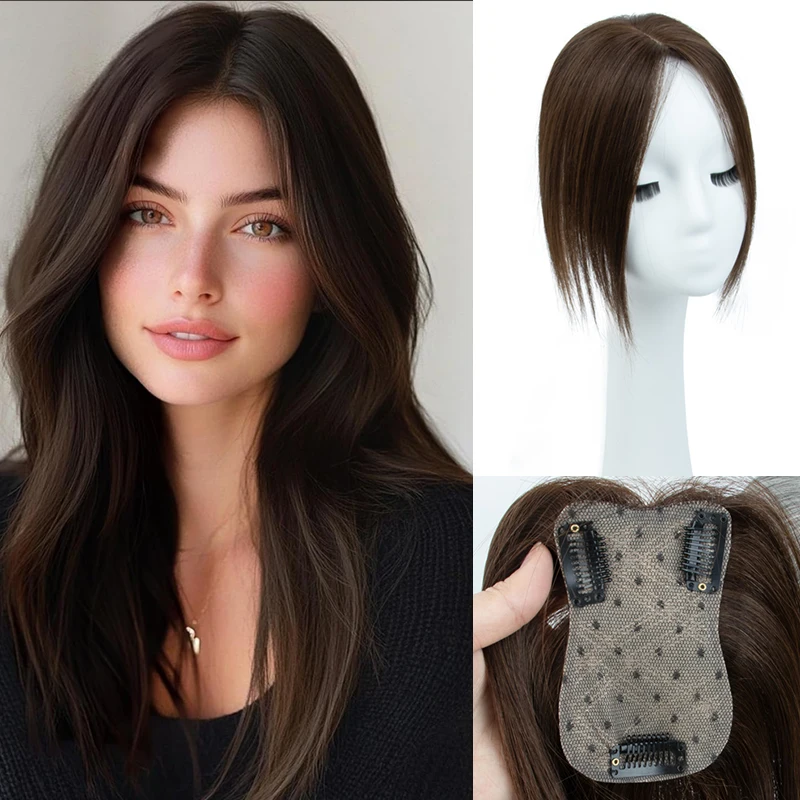 Echthaar-Topper für Damen, täglich 360° ° 3D-Haarteile mit dünner werdendem Haar, Upgrade-Mittelteil, Clip-in-Pony 20, 25, 30, 35 cm Image