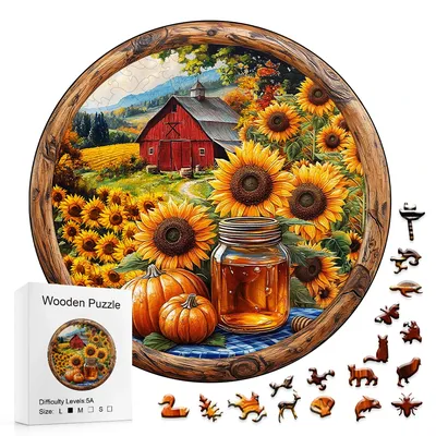 Wooden Puzzles for Adults - Unique Shaped Wooden Puzzles for Adults - Stained Glass Sunflower Wooden