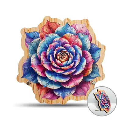 73 Pieces Colorful flowers Wooden Puzzle for Adults with Baseplate , Unique Shape Wooden Jigsaw