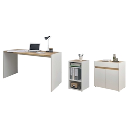 Furn.Design Büromöbel Set in weiß und Wotan Eiche mit Schreibtisch, Kommode und Aktenregal für Homeoffice Center Image