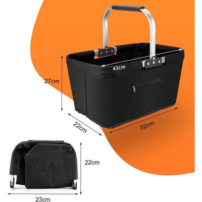 TEMU Picnic Basket Empty, Folding Shopping Basket Collapsible Picnic Basket Shopping Bag With Aluminum Handle Stable Large Shopping Basket Carry Bag For Work/travel/shopping - Black Image