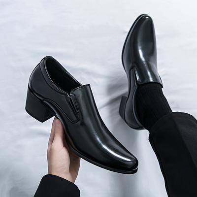 TEMU Men's -on Dress Shoes - Black Business With Rubber Sole, Pointed Toe & Heel Strap For Formal Or Semi-formal Attire, Professional Attire Shoes | Stylish Men's Shoes | Polished Synthetic Image
