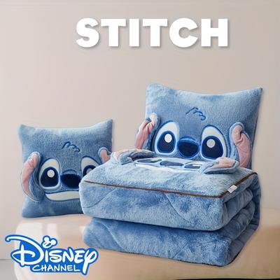 TEMU Stitch 2-in-1 Multifunctional Pillow Blanket - 1pc - Cartoon Theme - Portable Multipurpose - Suitable For Travel And Office Use