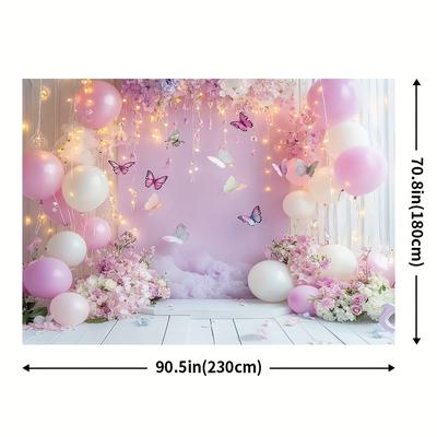 TEMU 1pc, & Polyester Backdrop Cloth, Pink Spring Theme, No Electricity Needed, Pre- Holes For Easy Setup, For Scene, Party, Outdoor Celebrations Decor Image