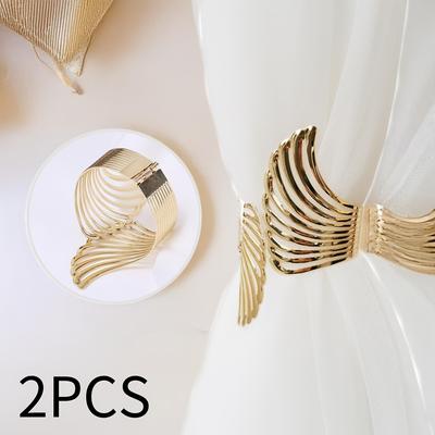 TEMU 2pcs Golden/silvery Pattern Spring Curtain Tiebacks, , With Adjustable Hollow Curtain , Suitable As A Bedroom Curtain Tie Or Living Room Curtain Tie, 57gsm Image