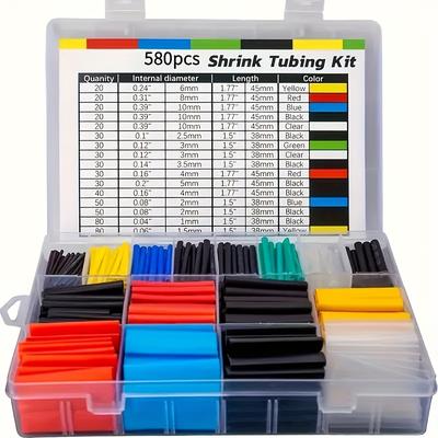 TEMU 581pcs, 580pcs Heat Shrink Tube Kit + 1pc Hard Box Wiring Tool, 6 Colors And 11 Sizes - Durable, Easy-to-use Electrical Insulation And Repair Kit, With Storage Box Image