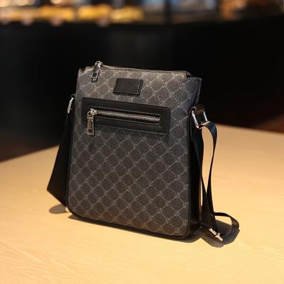 TEMU 1pc Messenger Bag, Street Style, Personality, Delicate, Single Shoulder Bag, Black, Pu, , With Polyester Lining, Edge Paint, For Daily , Casual Shopping, Outdoor Walking, Valentine's Day Gift Image