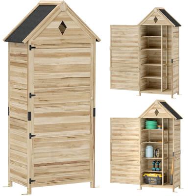 Outsunny - Gartenschrank Holz, wasserdicht Geräteschuppen mit Asphalt-Satteldach Ablage Tür 80 x 49 Image