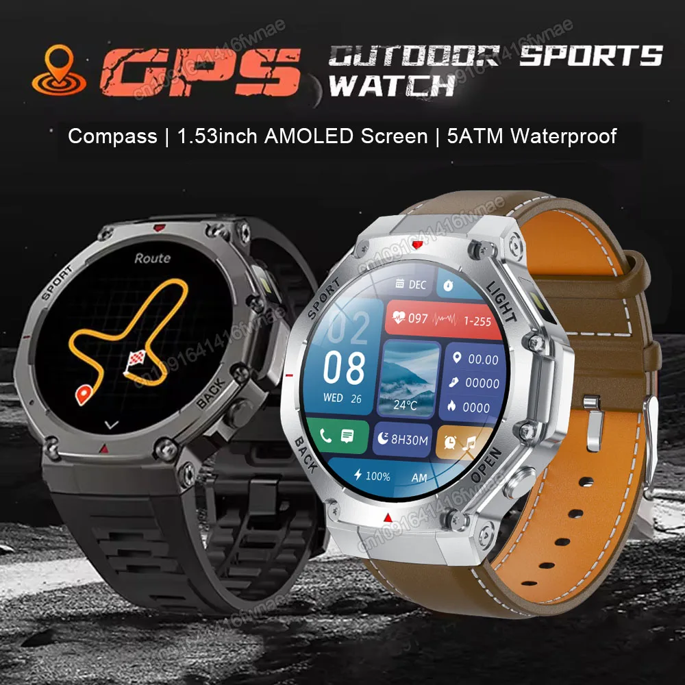 GPS Motion Traject Smartwatch Männer 5 ATM Wasserdicht 1,53 ''Kompass Taschenlampe Militär Sport Outdoor Smart Uhr Frauen 2025 Neue Image