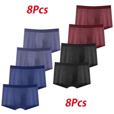 8 teile/los männer Unterwäsche Männer Boxer Shorts Eis Seide Mesh Boxershorts Plus Größe Höschen Sommer Sexy Atmungsaktive Unterhose 40-100 KG Image