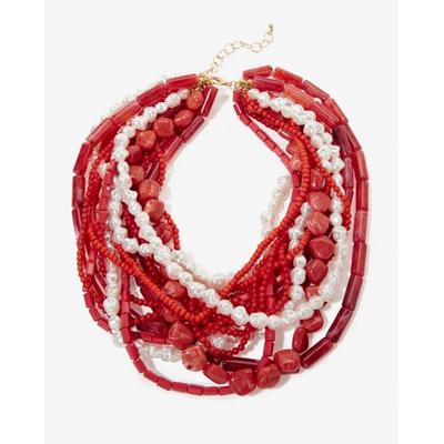 Boston Proper - Long Beaded and Pearl Layered Necklace Red