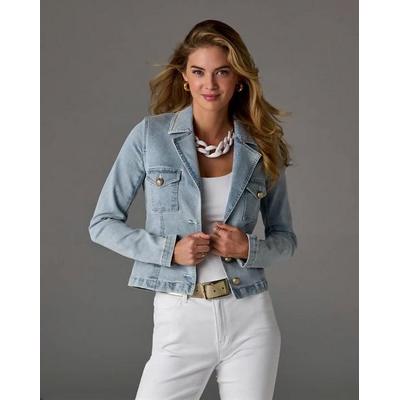 Boston Proper - Light Wash Blue - Modern Length Crest Button Luxe Denim Jacket - Small