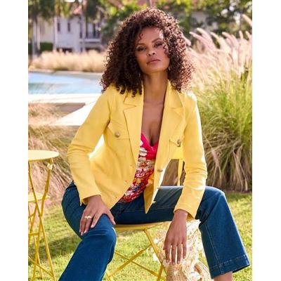Boston Proper - Lemon Drop Yellow - Modern Length Crest Button Luxe Denim Jacket - 2XS