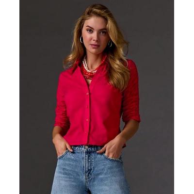 Boston Proper - True Red - Ruched Sleeve Button Up Shirt - Large