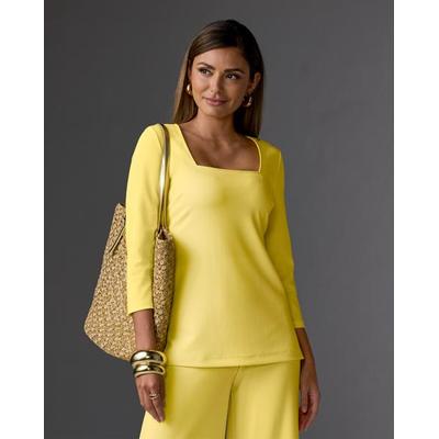 Boston Proper - Lemon Drop Yellow - Beyond Travel Three Quarter Sleeve Top - 2XS