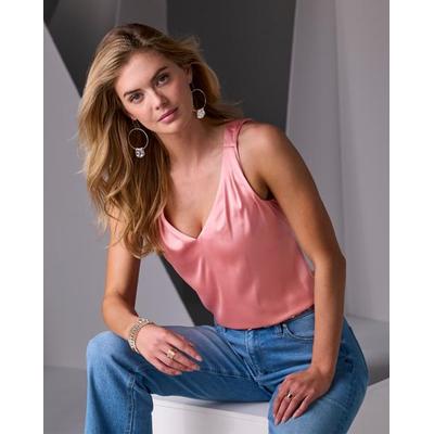 Boston Proper - Morning Glory Pink - Nikki V-Neck Charmeuse Blouse - 0