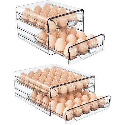 Egg Holder for Refrigerator Drawer Organizer with Time Scale, Clear Egg Fresh Storage Box for Friage, Large Capacity Egg Tray