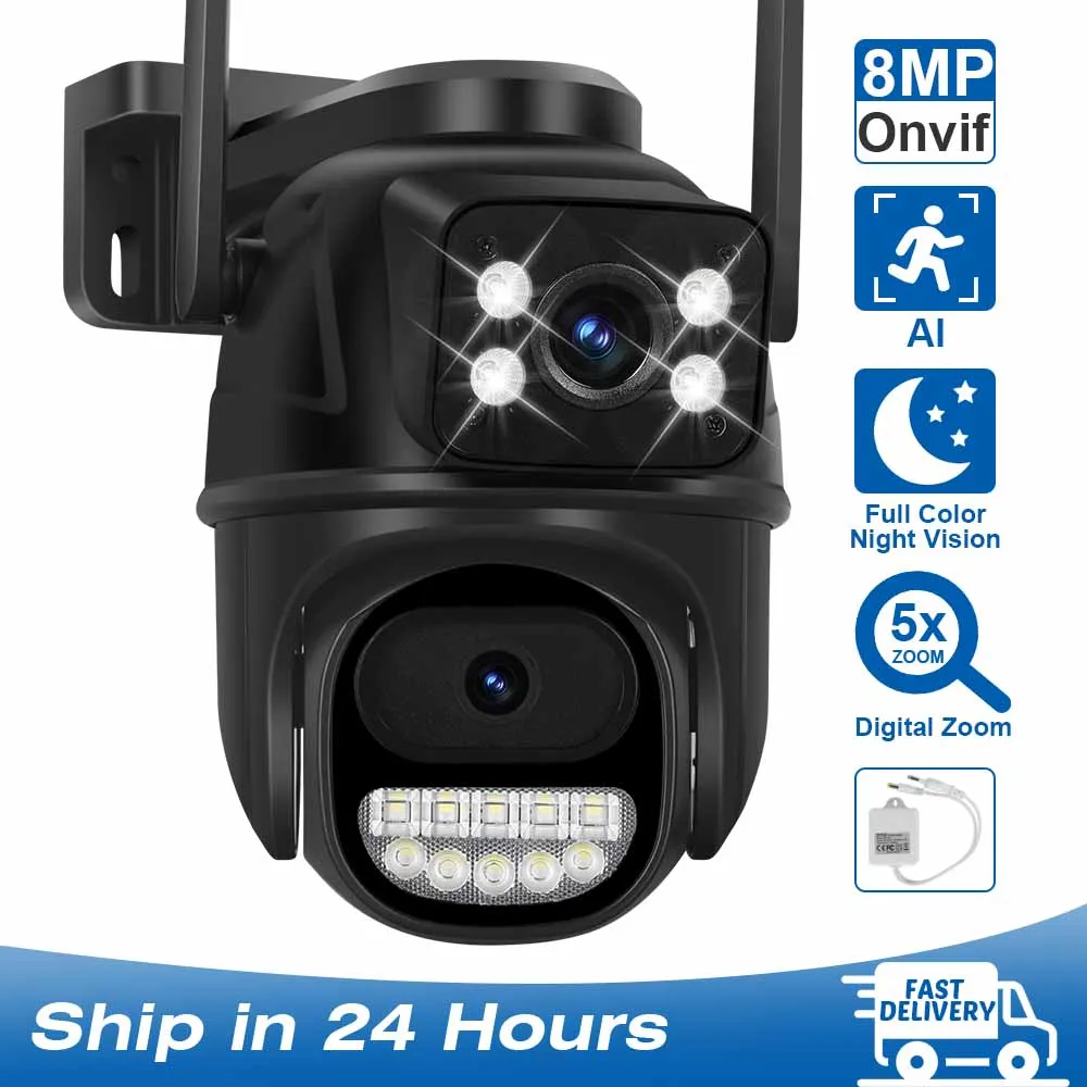8MP 4K Überwachungskamera Outdoor Wifi Kamera Dual Objektiv Dual Bildschirme Ai Auto Tracking Wasserdichte Sicherheit CCTV Video IP Kamera Image