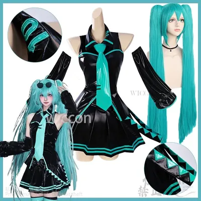 Y2K Mikuu Jirai Kei Schwarzes Kleid Lolita Grüne Perücke Anime Spielprojekt Sekai Cosplay Für Image