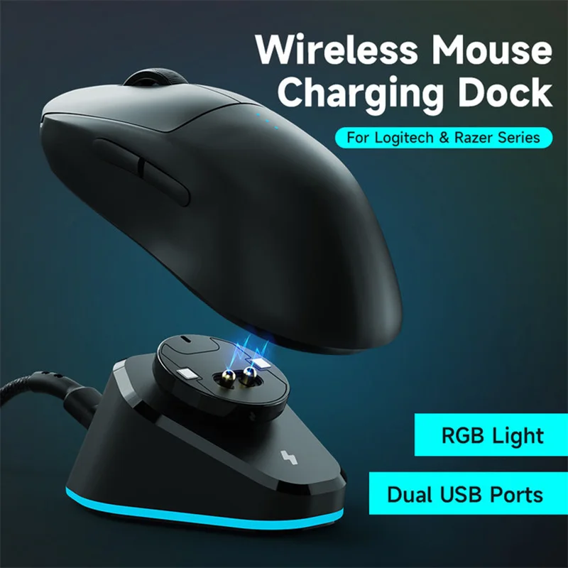 Magnetische RGB-Ladestation für Logitech G Pro/Superlight 2/Pro 2 G502 X/G903-Maus mit 2 USB-Anschlüssen, Schnelllade-LED-Hub Image