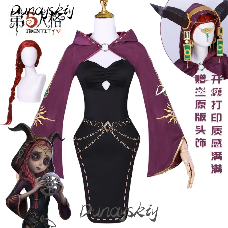 Spiele Identität V Priesterin Fiona Gilman Cosplay Kostüm Set Perücke Schmuck Umhang Hörner Mythischer Kopfschmuck Fantasie Kostümiert Image