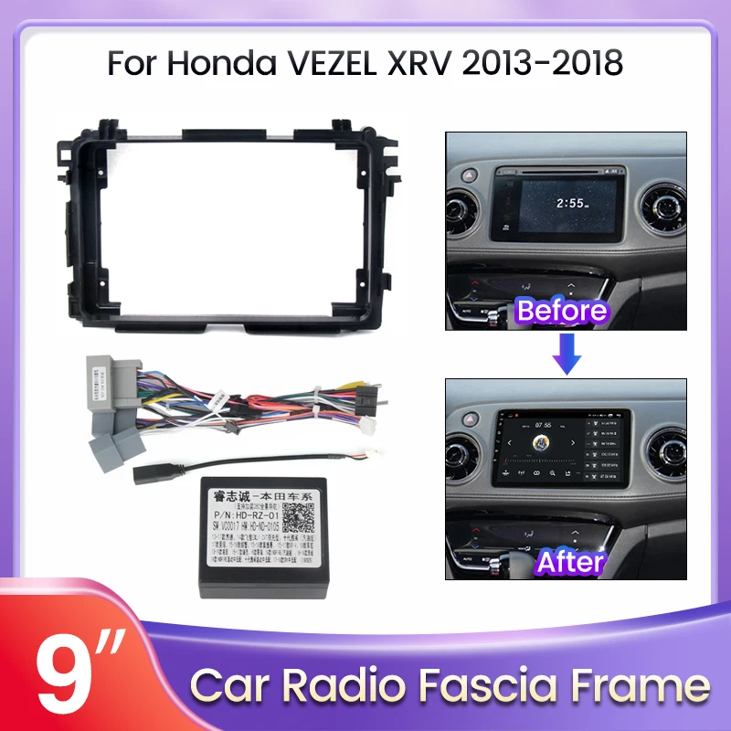9 Zoll Auto rahmen Faszie Adapter Canbus Box Decoder für Honda HR-V XRV 2014 2013-2016 Android Radio Dash Fitting Panel Kit Stereo Image
