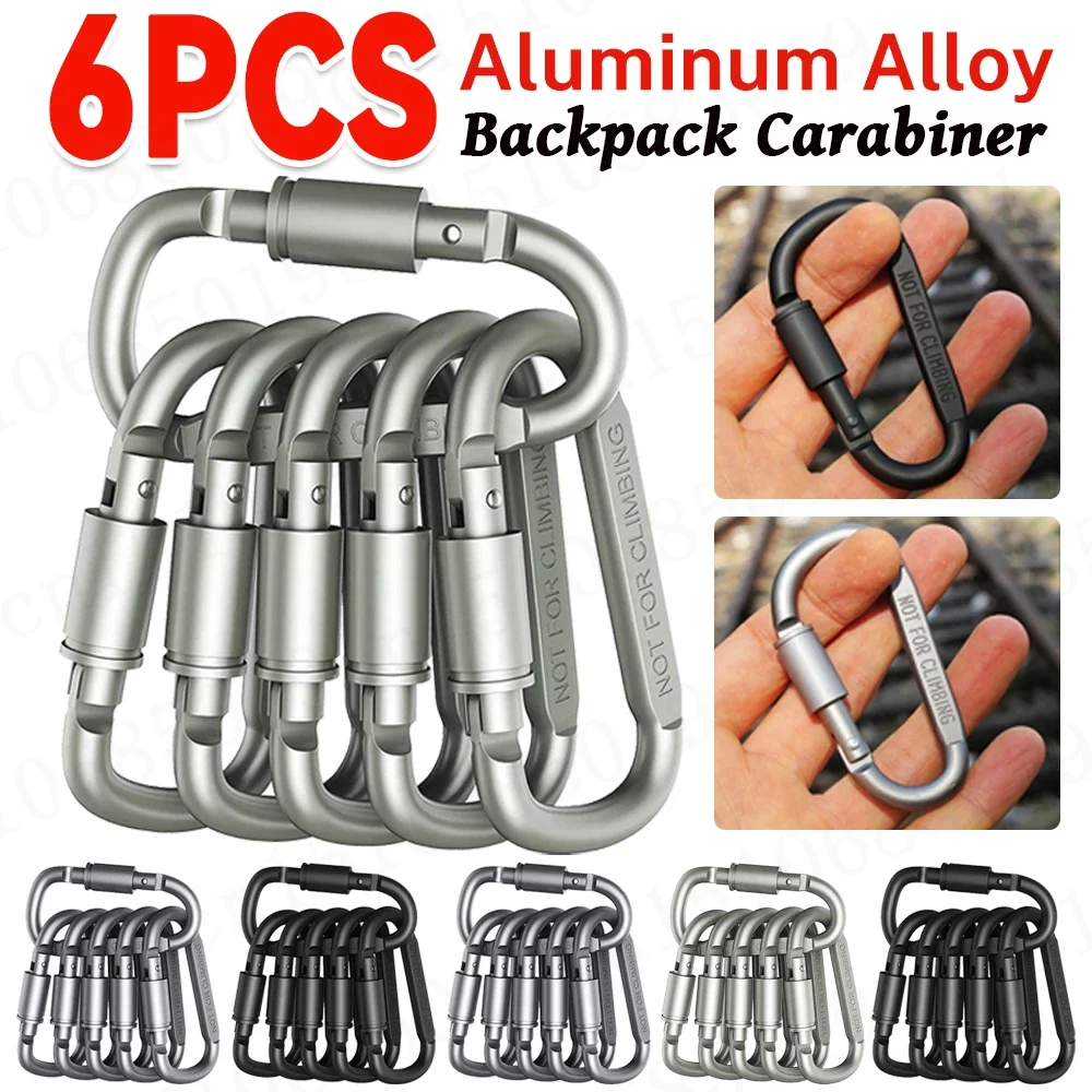 6x Aluminium legierung Rucksack Karabiner Schlüssel bund Outdoor Camping Wandern D-Ring Snap Clip Lock Schnalle Haken Wasser flasche Kessel Haken Image