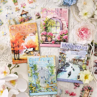 20 Blatt PET Blume Zaun Thema Retro Aufkleber Material Aufkleber Geschenk Verpackung Set Handbücher Hintergrund DIY Dekoration Buch Image