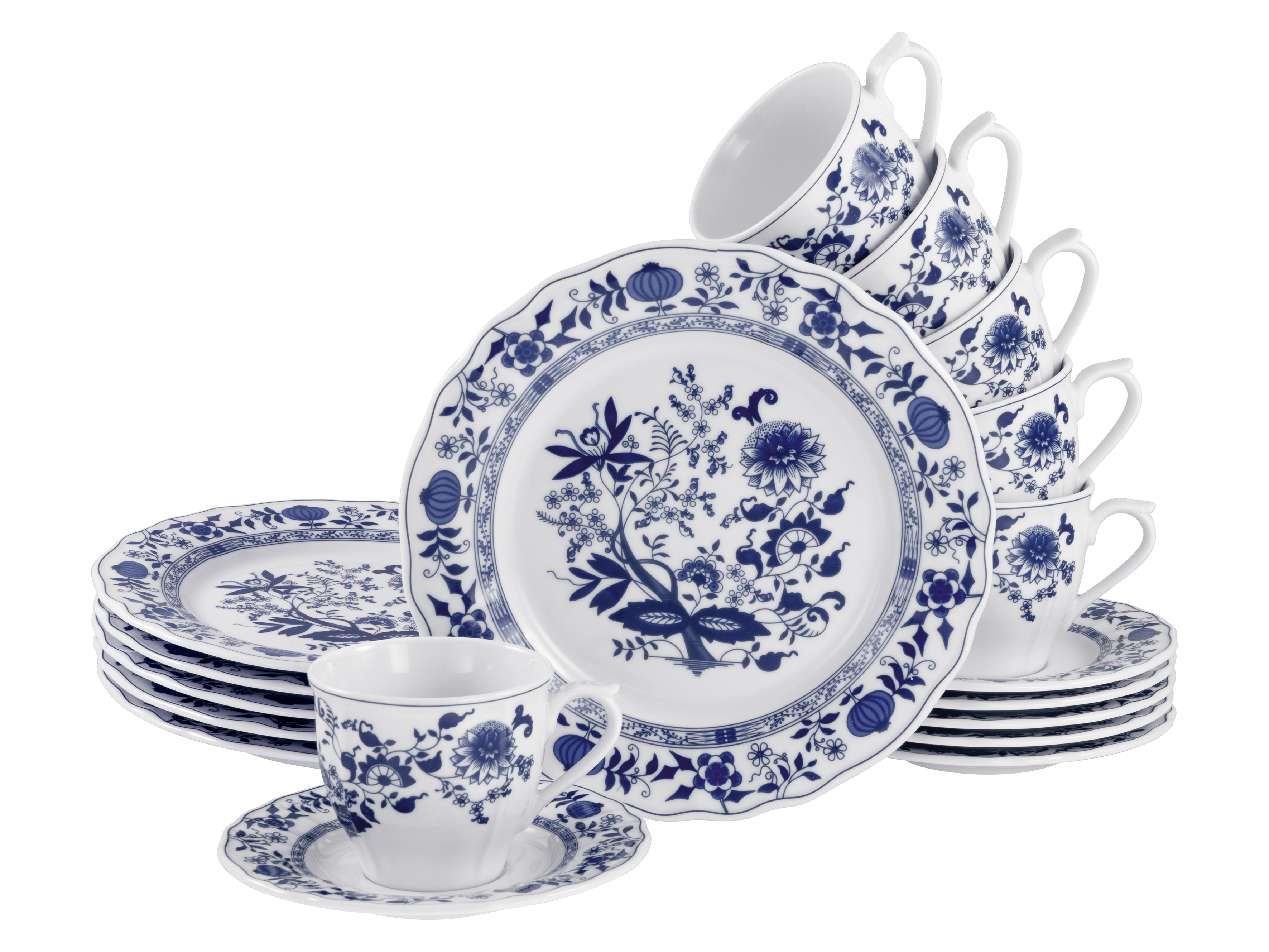 Kaffeeservice CREATABLE "Flora Zwiebelmuster, Kaffee-Service 18 tlg", weiß, 18 Stk., Porzellan, Geschirr-Sets, Kaffeeservice, Nostalgisch, Vintage