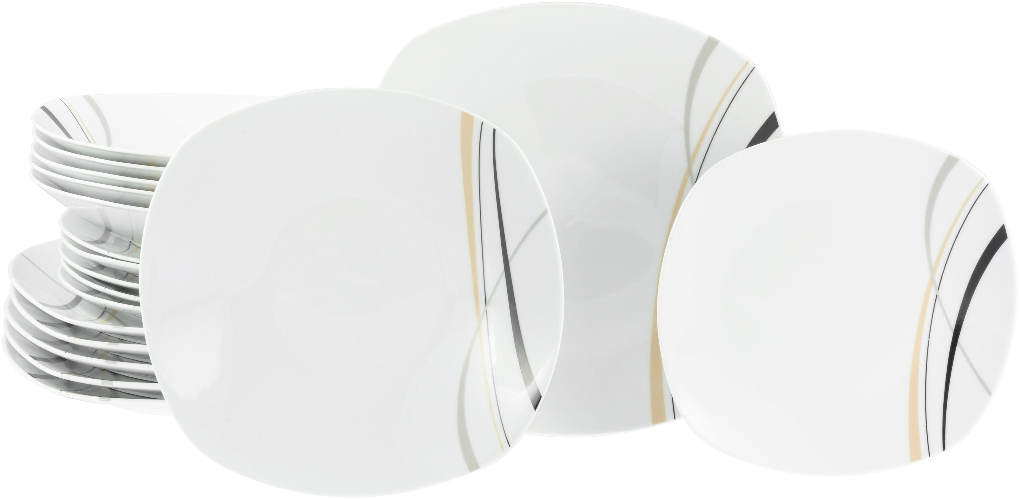 Teller-Set CREATABLE "Square City Line, Tellerset 18-tlg", weiß, 18 Stk., Porzellan, Geschirr-Sets, Moderner Urban Style