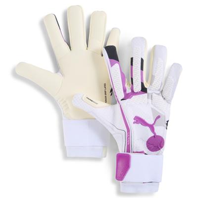 Torwarthandschuhe PUMA "ULTRA Ultimate FOREVER Hybrid-Fußball Go Unisex", Damen, Gr. 8, weiß pure magenta schwarz lila, Obermaterial: 95% Polyester, 5% Elasthan; Handgelenkschoner: 23% Elasthan, 77% Polyester; Handfläche: 100% Latex, Handschuhe