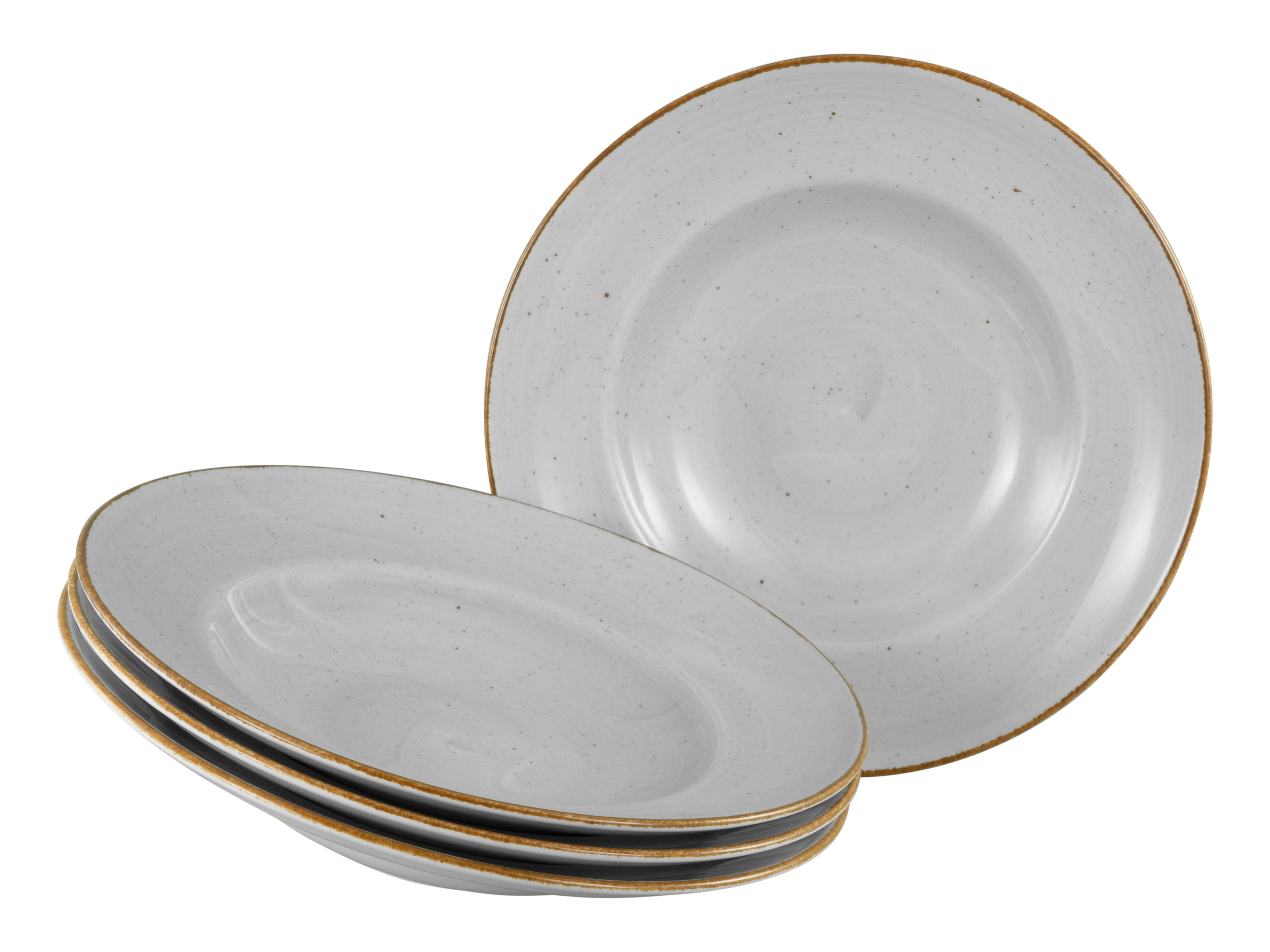 Pastateller CREATABLE "Vintage Nature, Pastateller 27 cm 4-tlg", grau (stein), Ø:27cm, Porzellan, Speiseteller, Handgemalt, Gesprenkelt, Rustikales Außenband