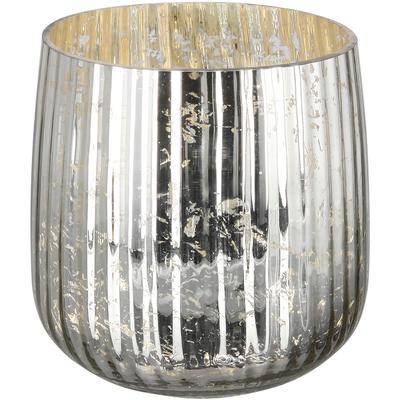 Windlicht FINK "DARCY", silber (antik, silberfarben), H:18cm Ø:18cm, Glas, Kerzenhalter, Kerzenhalter aus Glas, mit Rillen, Höhe ca. 18 cm x Ø 18 cm Image