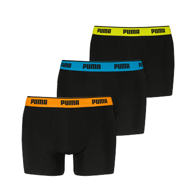 Boxershorts PUMA "PUMA MEN EVERYDAY BASIC BOXERS 3P", Herren, Gr. M, schwarz, various logo colors, Single Jersey, Obermaterial: 95% Baumwolle, 5% Elasthan, körpernah, Unterhosen, Komfortabler elastischer Logobund Image