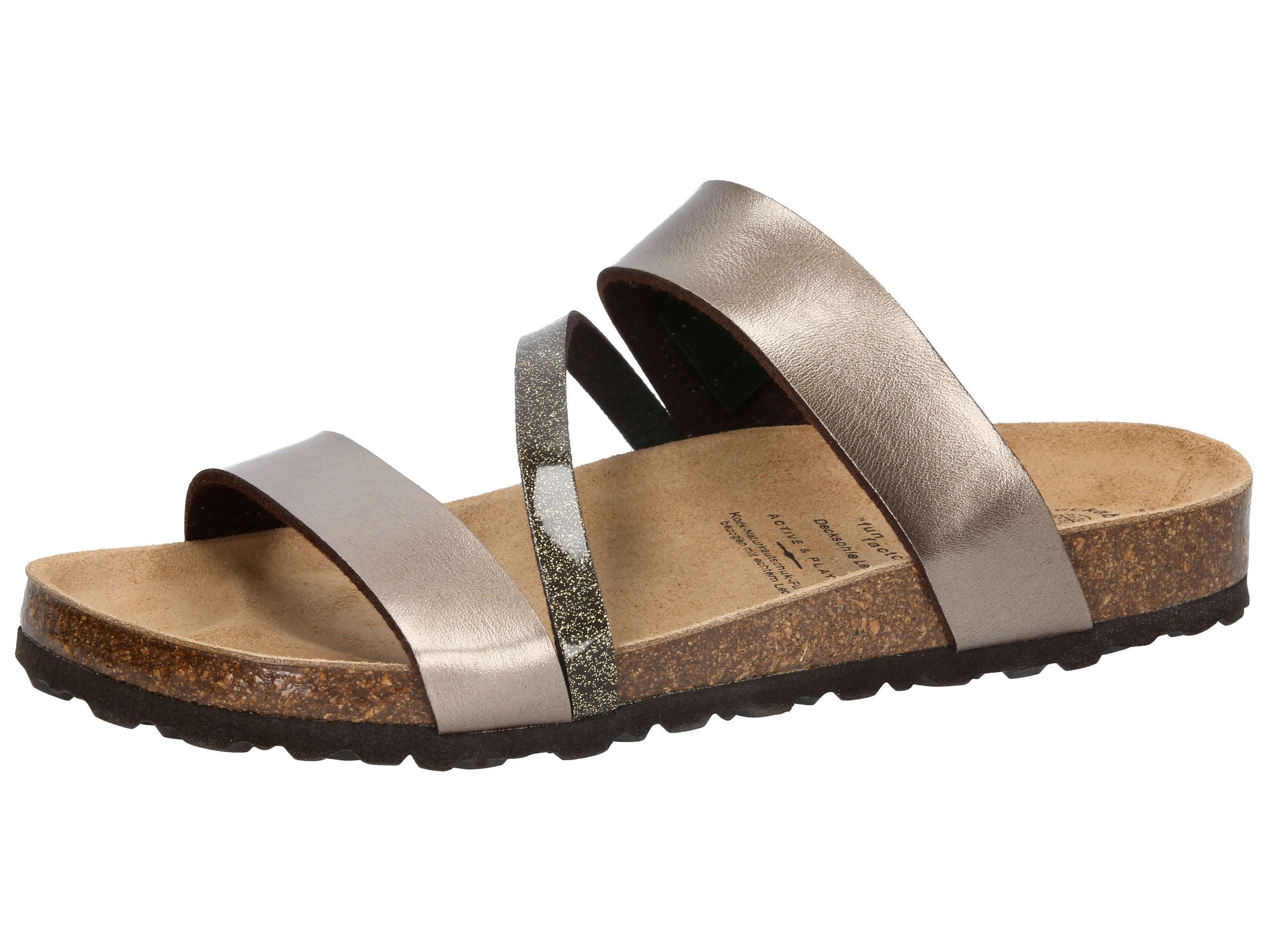 Hausschuh LICO "Pantolette Bioline Glitter", Damen, Gr. 38, braun, Synthetik, Schuhe Hausschuh