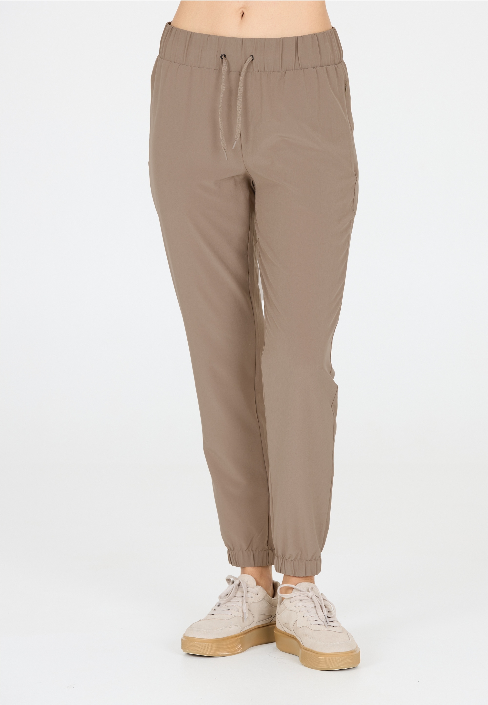 Sweathose ATHLECIA "Austberg", Damen, Gr. 48, EURO-Größen, braun (camelfarben), 85% Polyester, 15% Elasthan, unifarben, lang, Hosen Sweathose, im angesagten Look