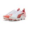 Fußballschuh PUMA "ULTRA 5 PRO FG/AG Fußballschuhe Jugendliche", Kinder, Gr. 34, weiß schwarz glowing rot, Obermaterial: Textil, Synthetik; Futter: Textil, Synthetik; Innensohle: Textil; Laufsohle: Synthetik, Schuhe