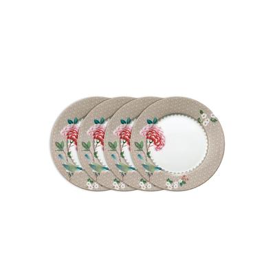 Teller-Set PIP STUDIO "Frühstücksteller Blushing Birds, Ø 21 cm", grün (khaki), 4 tlg., Porzellan, Geschirr-Sets, Blushing Birds Kollektion, Teller im 4er Set Image