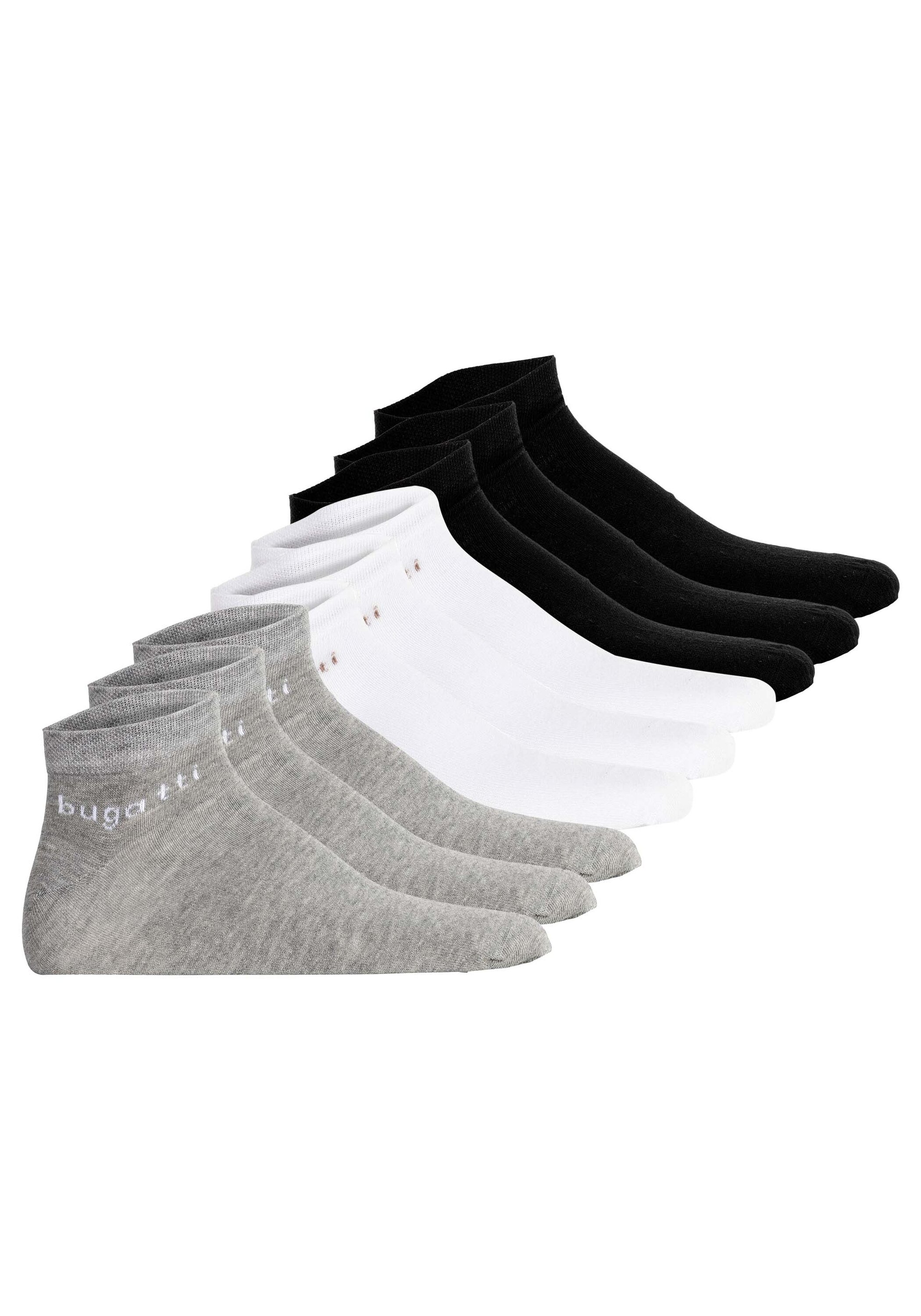 Sneakersocken BUGATTI "Socken 9er Pack", Herren, Gr. 39-42, bunt (schwarz, weiß, grau), Obermaterial: 78% Baumwolle CO. 20% Polyamid PA. 2% Elasthan EL., Socken Sneakersocken