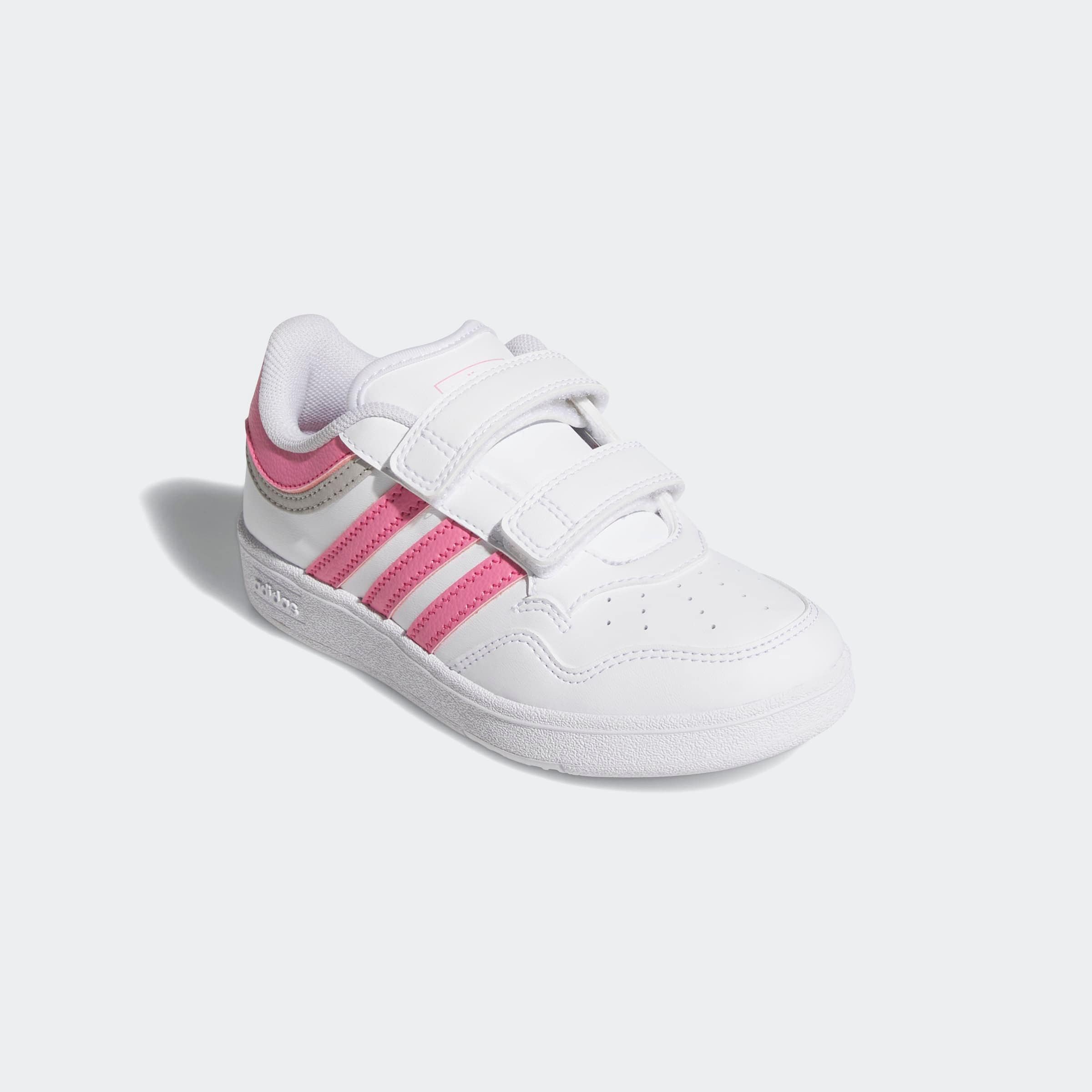 Klettschuh ADIDAS SPORTSWEAR "HOOPS 4.0", Kinder, Gr. 31, weiß (cloud weiß, pink fusion, grau two), Synthetik, Schuhe Klettschuh, für Kinder