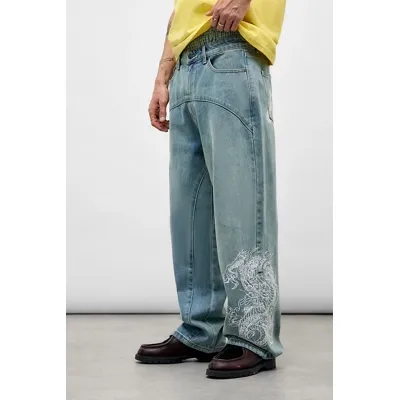 Ed Hardy Mid Blue Panelled Dragon Jeans - Light Blue 32W 32L at Urban Outfitters