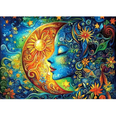Moon Puzzles for Adult 300/500/1000 Pieces Blue Girl Face Art Flowers Puzzle for Adults Jigsaw