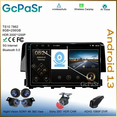 Android For Honda Civic 10 FC FK 2015 - 2020 Head Unit 7862 No 2din Video Carplay CPU Radio