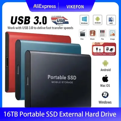 2025 External Hard Drive Portable SSD 16TB External Solid State Drive USB 3.0 Type C Hard Disk High