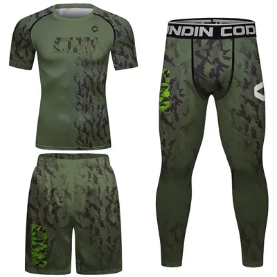 Green camouflage Sportsuits men's Kimono Jiu Jitsu Mma T-shirt+Pants Sets Muay thai Shorts Bjj