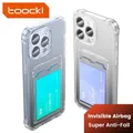 Toocki Custodia per telefono con borsa per carte trasparente per iPhone 15 14 13 12 Pro Max Plus Custodia a portafoglio posteriore antiurto in morbido silicone trasparente TPU
