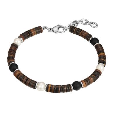 True Rebels Perlen-Armband aus Edelstahl in Silber mit Achat und Süßwasser-Zuchtperle/Muschelkernperle 19,0 cm Basislänge + 3,0 Verlängerung Herren Image
